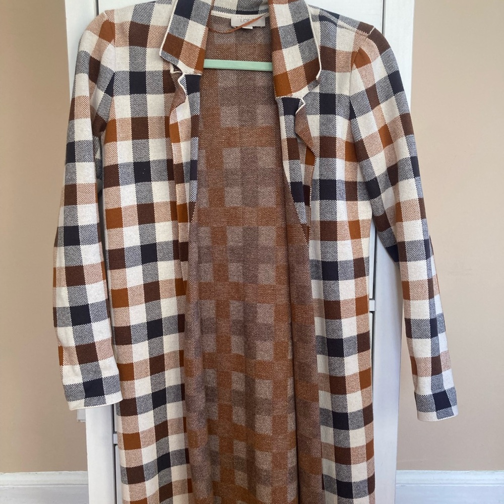 LOFT Plaid Cardigan - Brown, Black, Cream